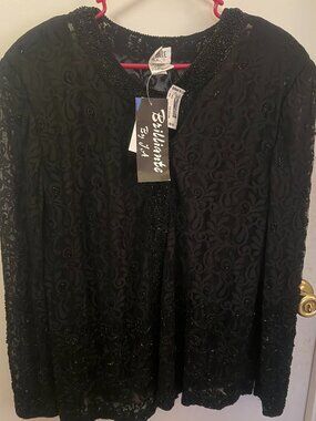 Brilliante by J.A.  Black Lace Evening Jacket W 2X